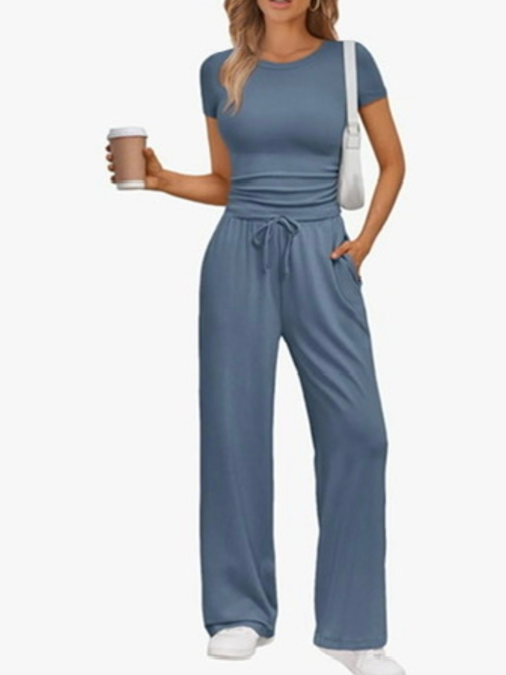 Relaxed Wide-Leg Jumpsuit in Dusty Blue